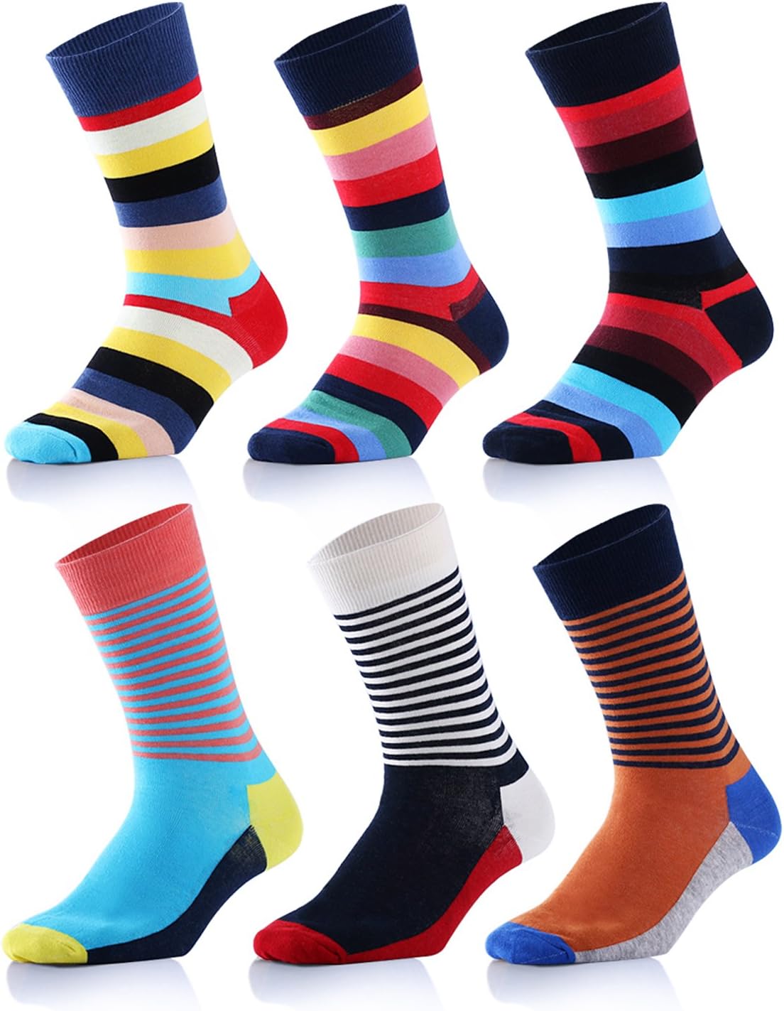 Men's Dress Socks, Colorful Patterned Cotton Crew Socks 6 Pack (US M 8-12 6 Pack)