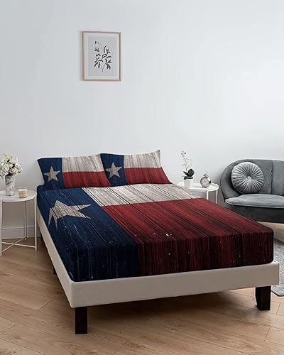 Miniatura 6 de Sábanas bajeras de bolsillo profundo tamaño Queen con elástico, juego de sábanas suaves con 2 fundas de almohada, diseño de bandera del estado de