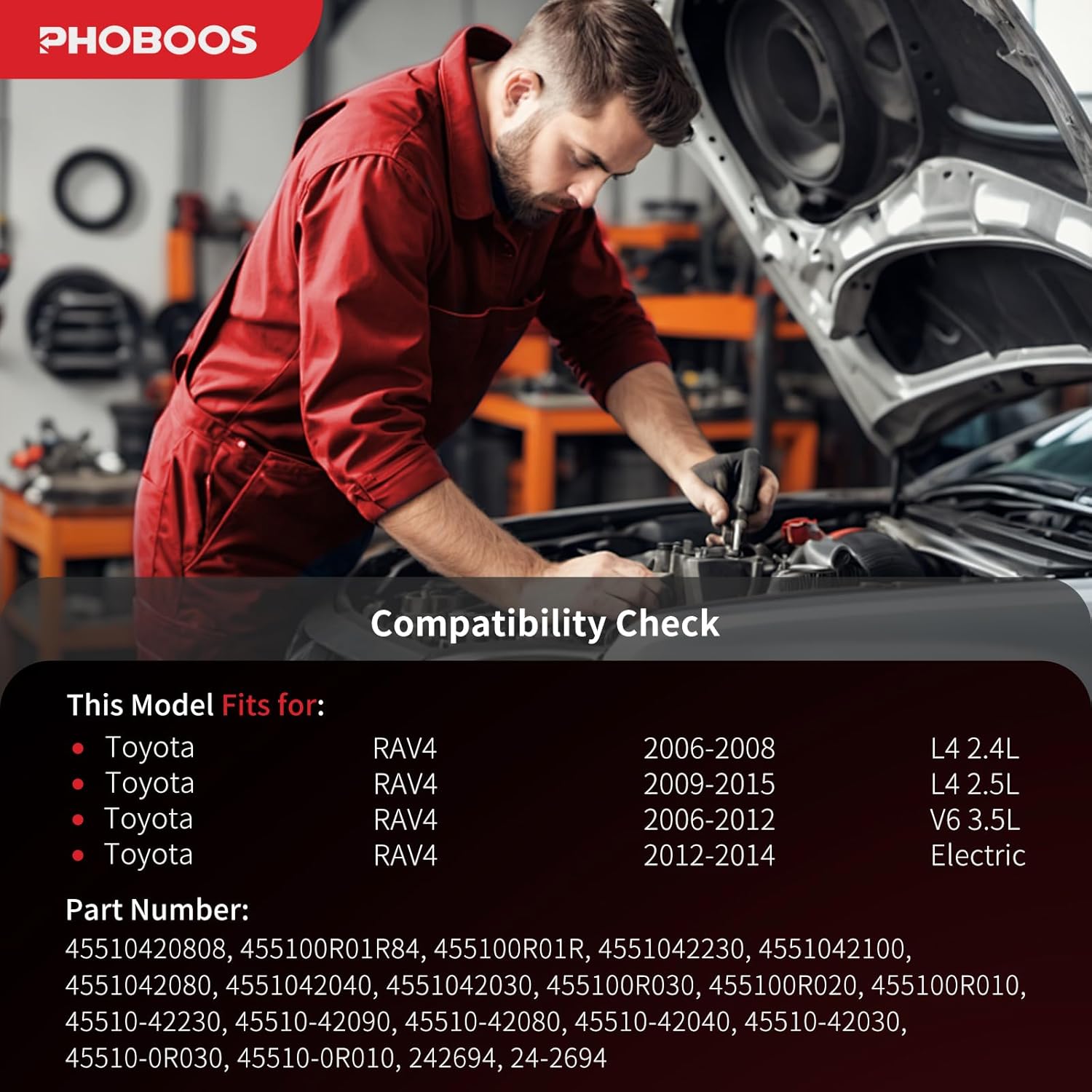 PHOBOOS Electric Power Steering Rack and Pinion Assembly Compatible with Toyota RAV4 2006-2015, 2.4L/2.5L/3.5L/Electric, New Unit, Leak Resistance, Direct Fit, LHD ONLY, Ref. 24-2694