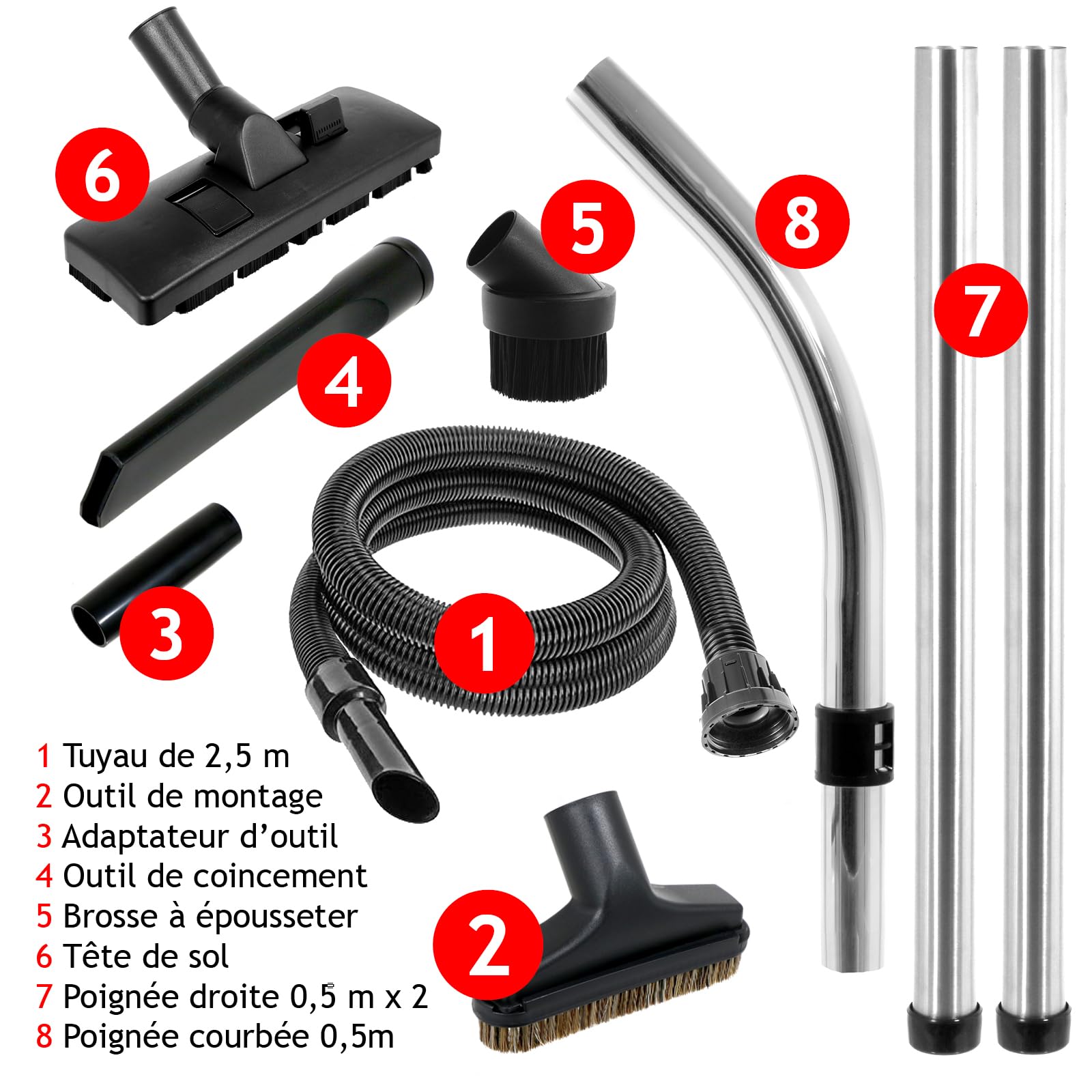 Spares2go Kit Complet de Tuyau, tiges, Sol et Mini Outils humides et secs de 2,5 m Compatible avec Numatic Henry Hetty Aspirateurs