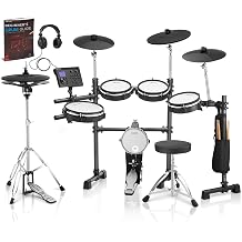 AKLOT Expanded-Size Electric Drum Set 12'' Two-Piece Standalone Hi-Hat, Independent Kick Drum and 10'' Dual-Zone Snare, 12'' Triple-Zone Ride Cymbal, All Mesh Heads, 460 Sounds, Mesh Kick Drum