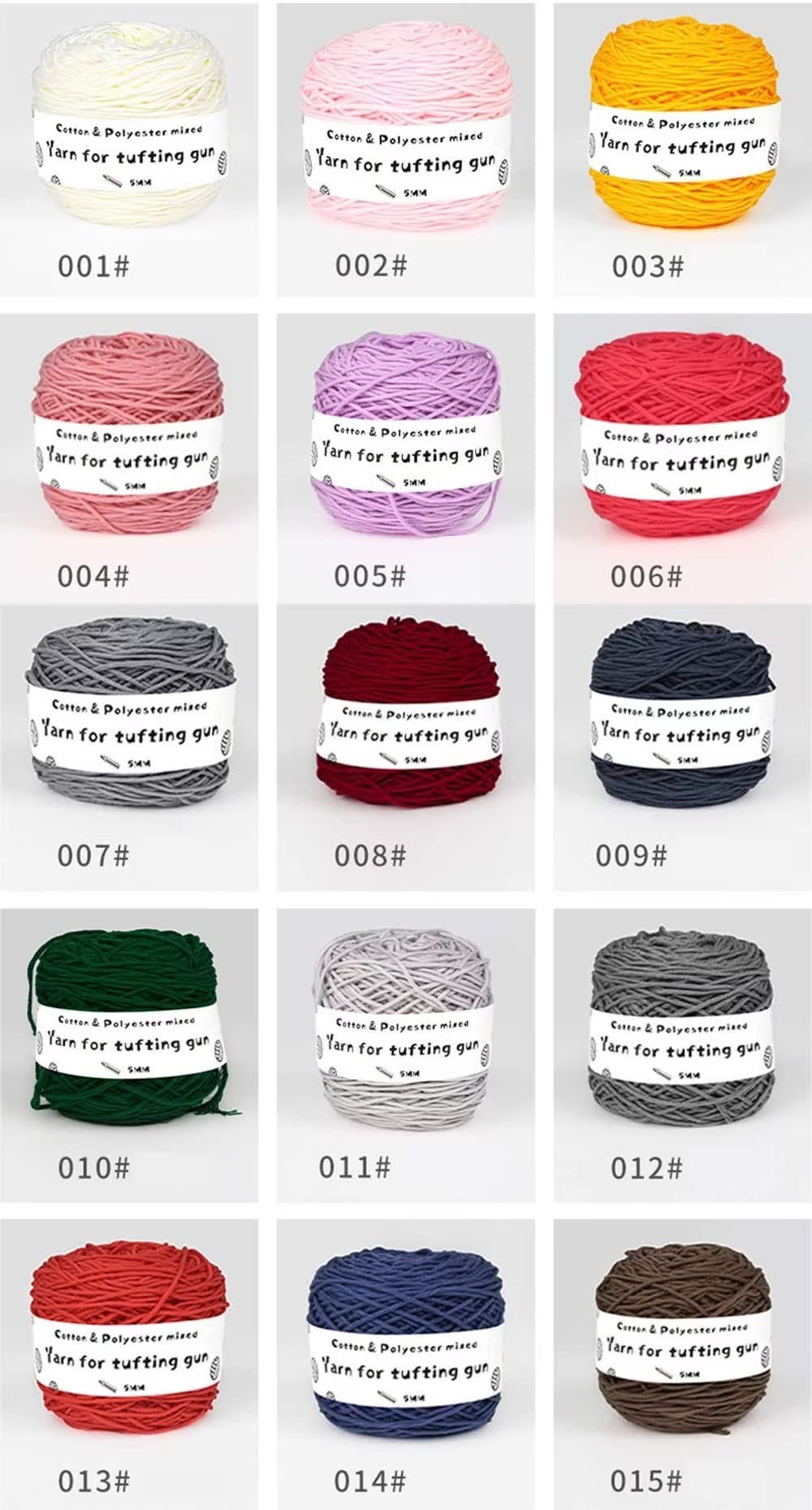Farbiges Strickgarn, Tufting- und Häkelgarn for Pistolen, 6er-Pack, Baumwoll-Polyester-Mischgewebe, 5 mm, 8 Stränge, mehrfarbig, Größe M(A-6 Rolls)