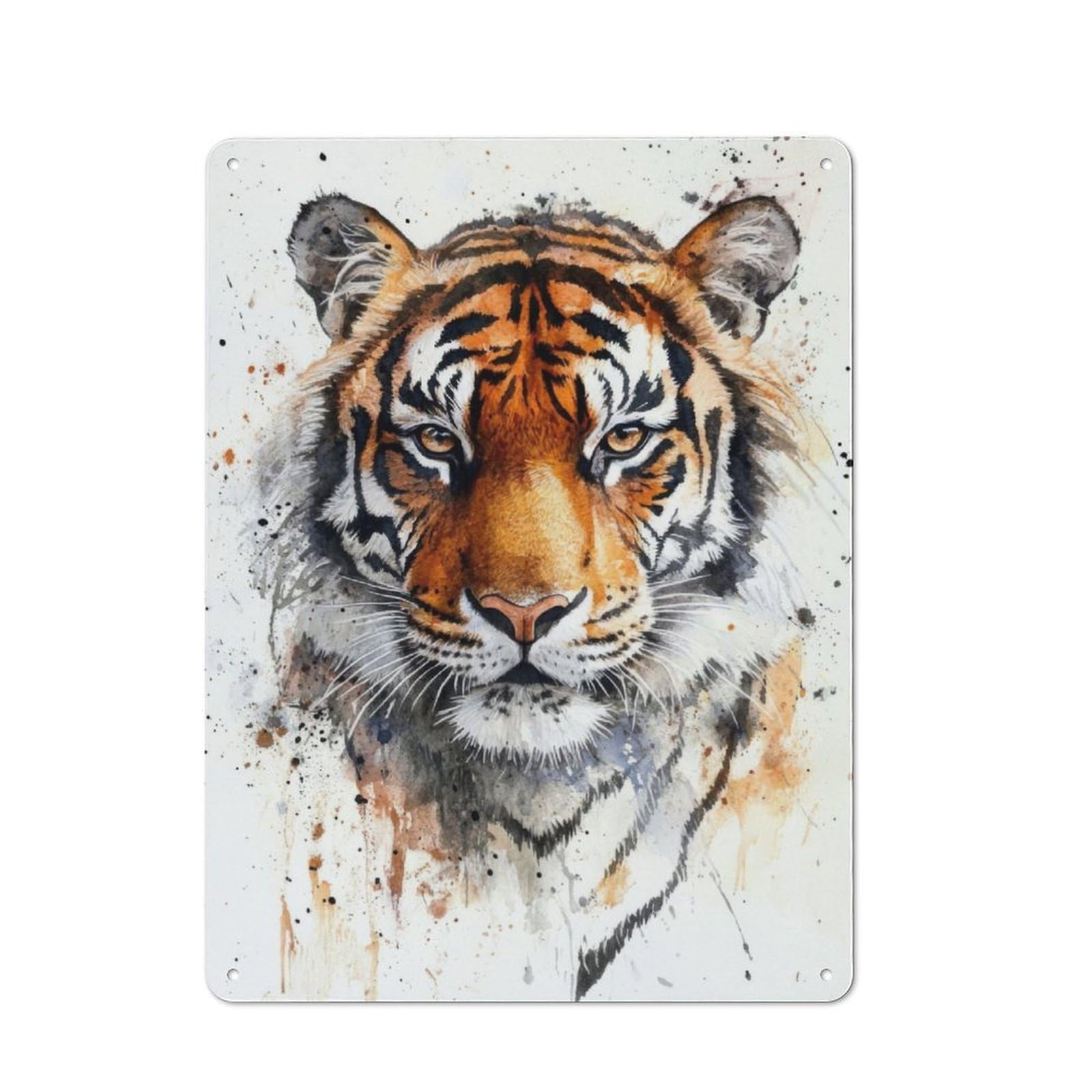Junmoney Tiger Watercolor Portrait Tin Wall Plaque 40X30cm With For Kitchen Or Home Bar, Metal Sign Decor For Dining Areas And Home Bars