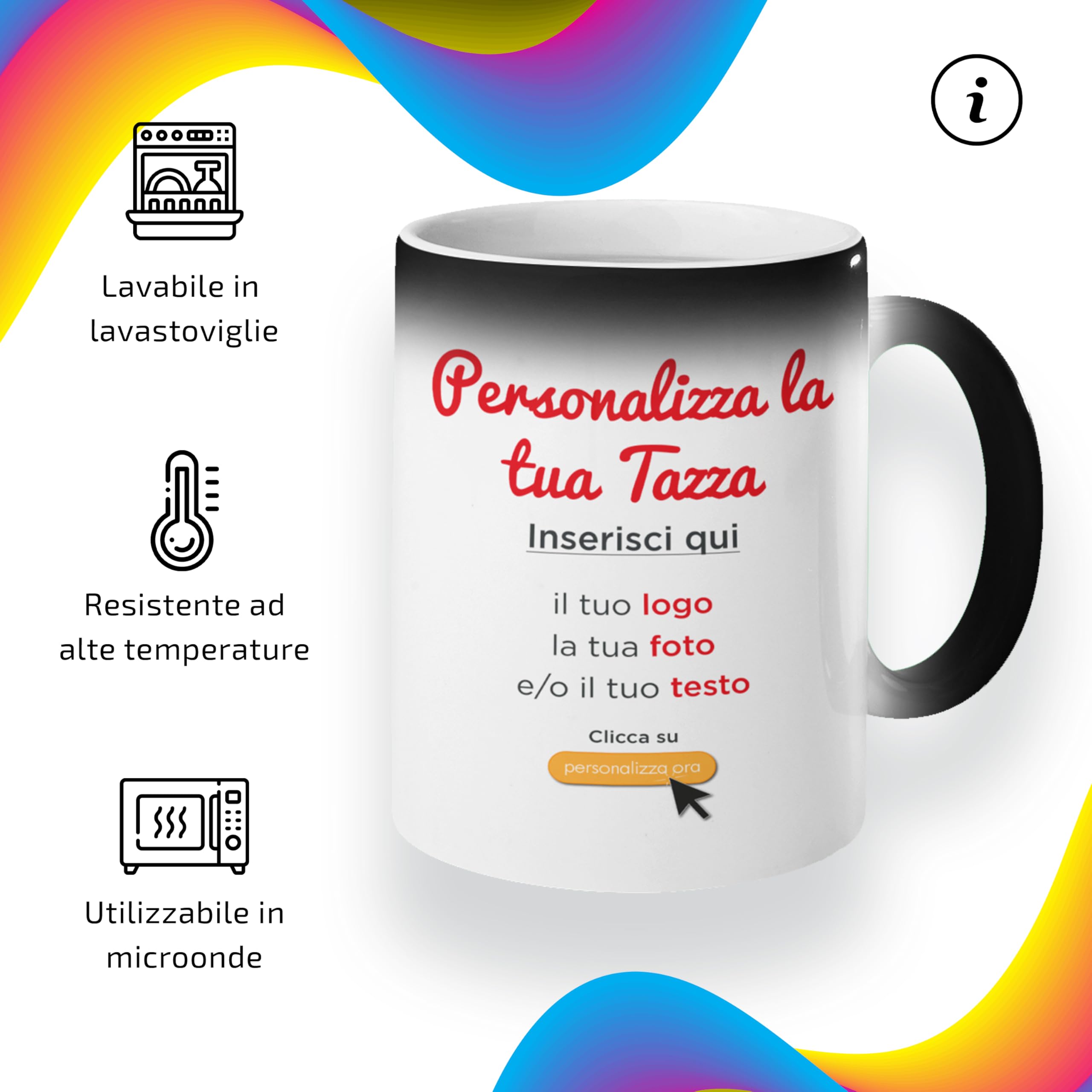 AL PRODUCTION Tazza Magica Personalizzata con Foto, Testo e Logo - Mug in Ceramica con Stampa Personalizzabile per Colazione - Idea Regalo Uomo e Donna per Amici e Familiari - Made in Italy