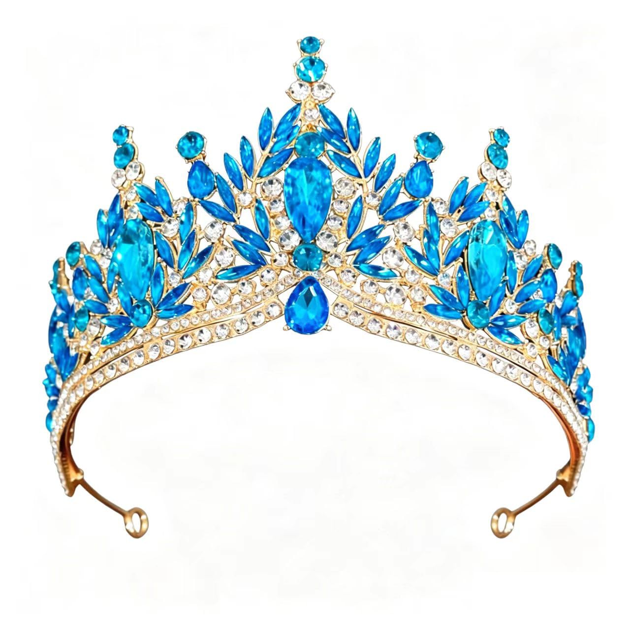 Caelumdecor Women's Blue New Crowns For Rhinestone Hair Accessories Wedding Prom Headpiece