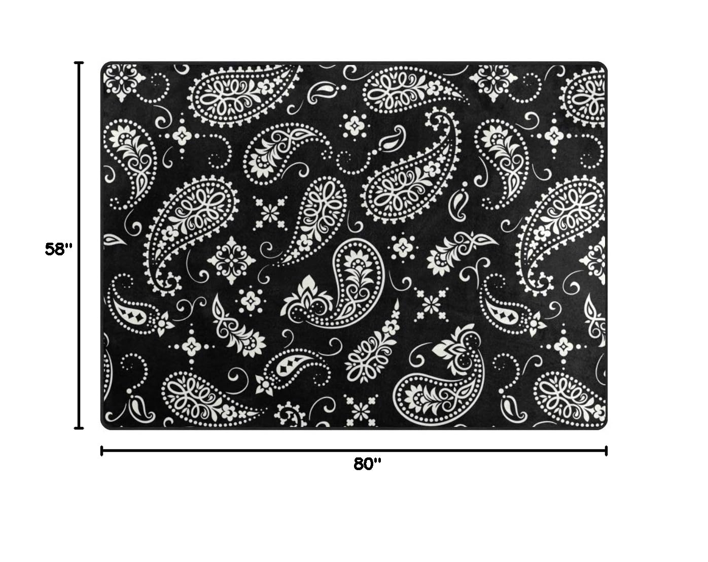 ALAZA Ornament Paisley Bandana Print Black Area Soft Non Slip Floor Mat Washable Carpet for Bedroom Living Room One Piece 5x7 Feet