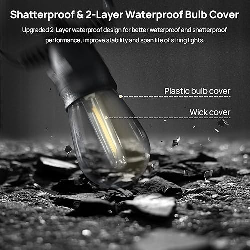 Miniatura 5 de amsike Guirnalda de luces LED para exteriores, tira de luces de patio de 96 pies con bombillas S14 30+4 (repuesto), de plástico, inastillables,
