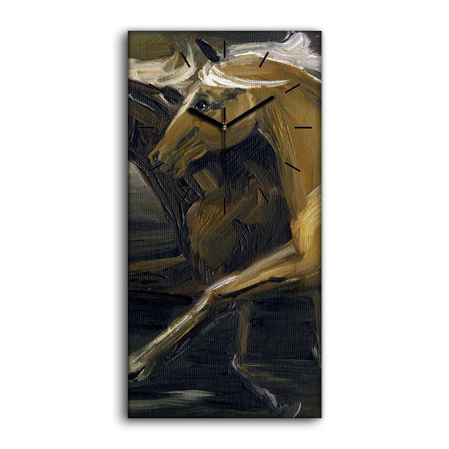 Horloge sur Toile Chevaux Abstrait pour Salon et Chambre Moderne et Silencieuse