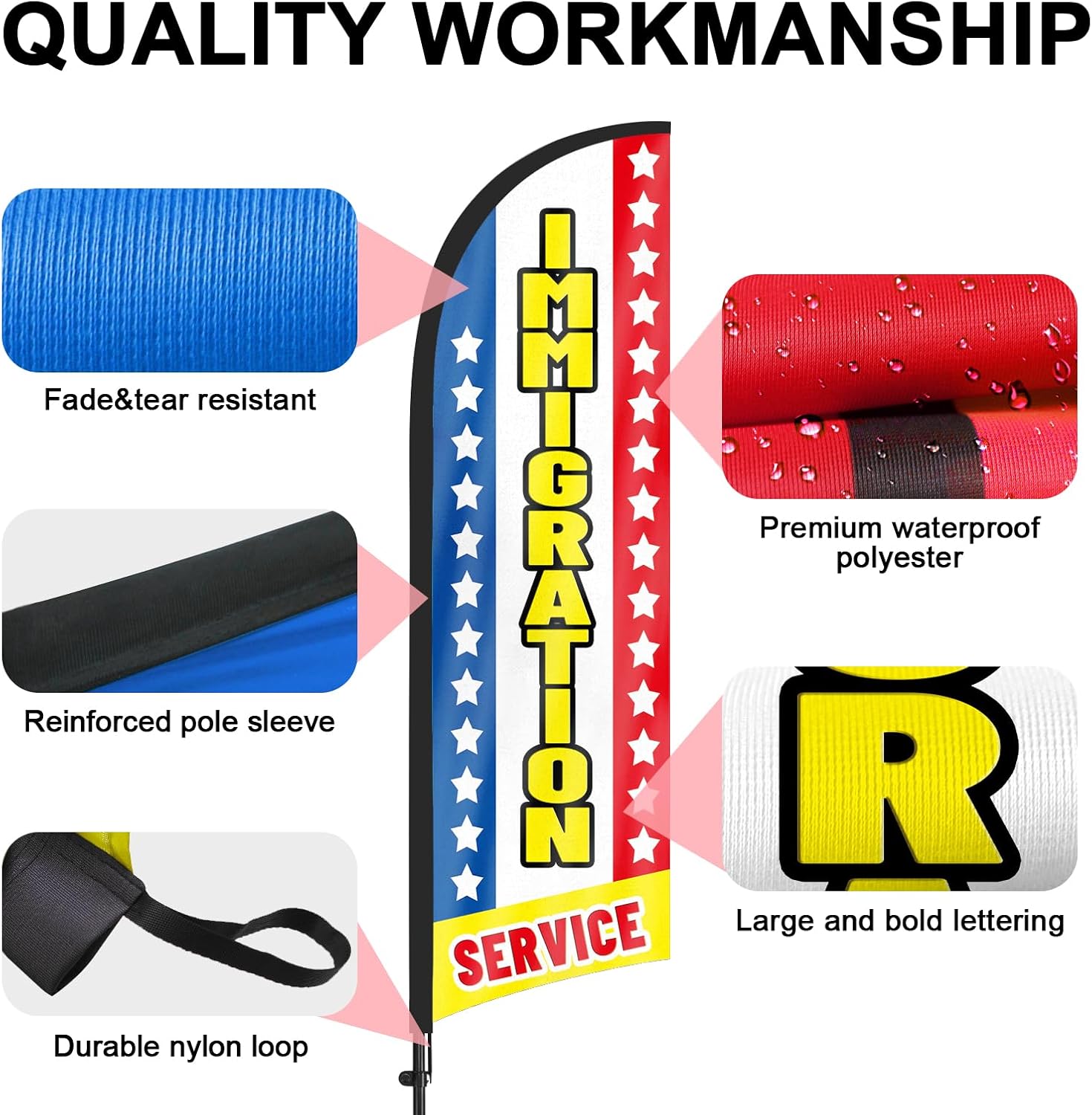 Immigration Service Advertising Swooper Flag Banner, Immigration Service Feather Flags with Pole and Ground Stake, Advertising Feather Banners Sign 8Ft for Immigration Service Business