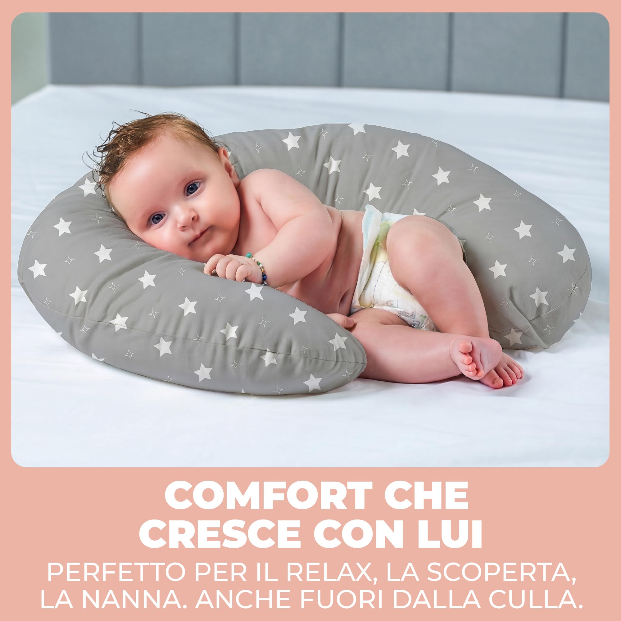 Cuscino Allattamento e Gravidanza Ciambella Allattamento Neonato con Federa in 100% Cotone e Morbido Riempimento Supporto Ergonomico alla Schiena Idea Regalo per Neo Mamme Accessorio Premaman Lavabile