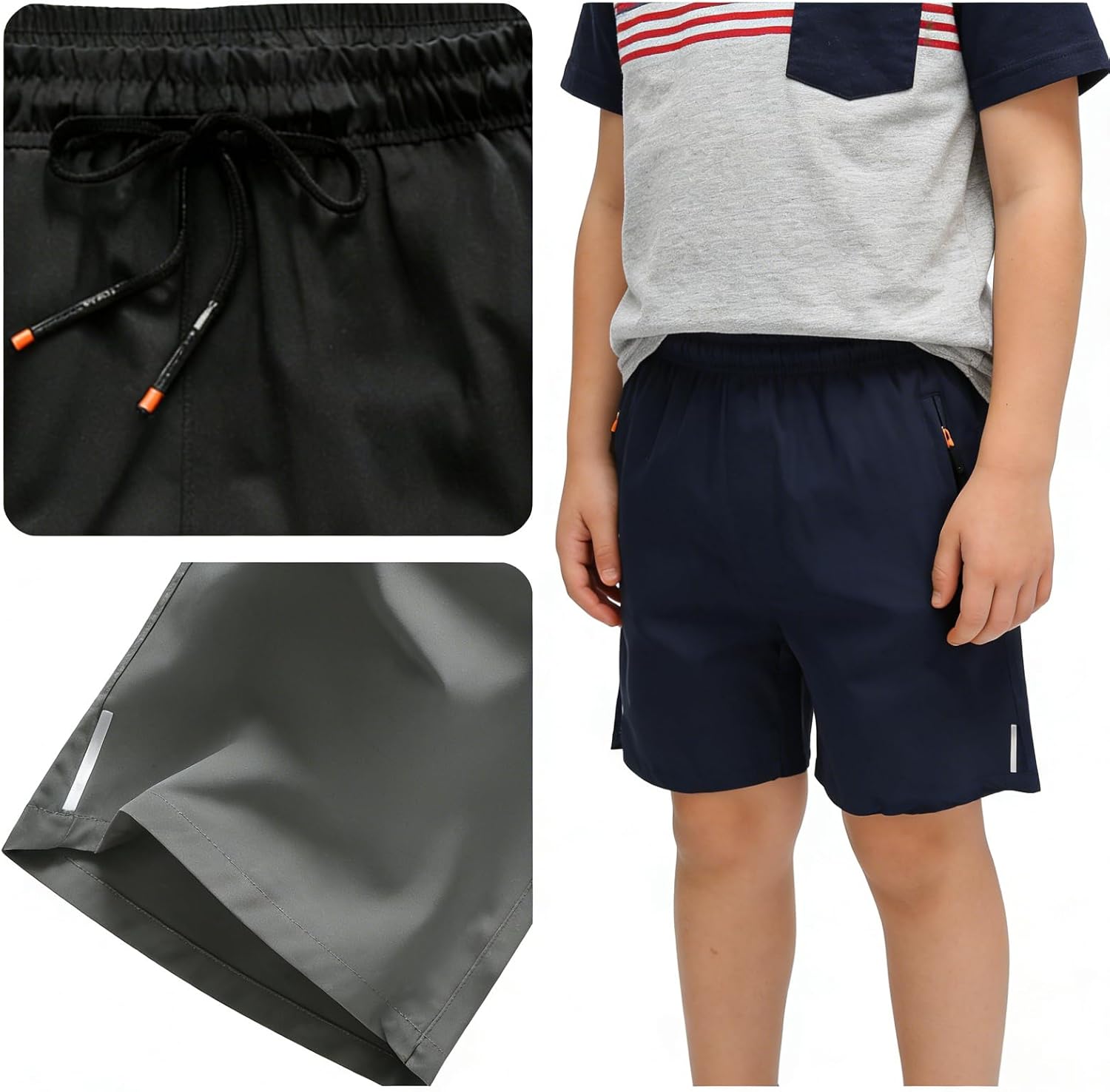 Boys Shorts Quick Dry Athletic Shorts with Zipper Pockets Running Shorts Lightweight Workout Gym Training Outdoor