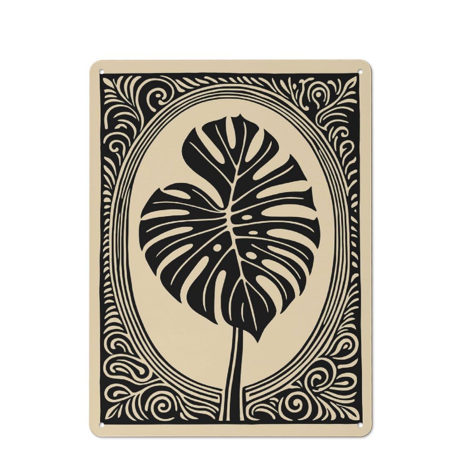 Junmoney Style-6 Vintage Tin Sign 40X30cm With Monstera Leaf Art Nouveau Illustration For Garage Or Workshop, For Vintage Wall Decor Fans, For Garage And Workshop Walls