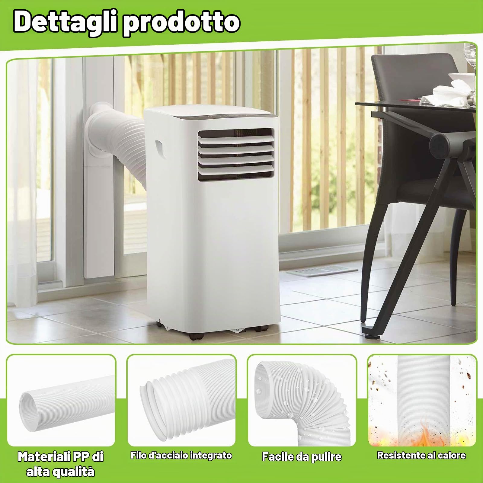 Tubo Flessibile Sfiato PVC Aria Condizionata Mobile con Adattatore, Φ15cm 1.5m Lunghezza Tubo AC Portatile Filettatura Antioraria, Tubi Scarico per Condizionatore/Deumidificatore/Asciugatrici/Cucina