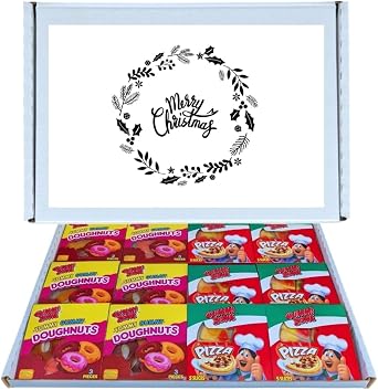 Merry Christmas Retro Sweet Hamper | Gummy Doughnuts & Pizza Candy Box | 12-Piece Fun Sweet Treats | Soft, Fruity & Delicious |For Kids & Party Favors