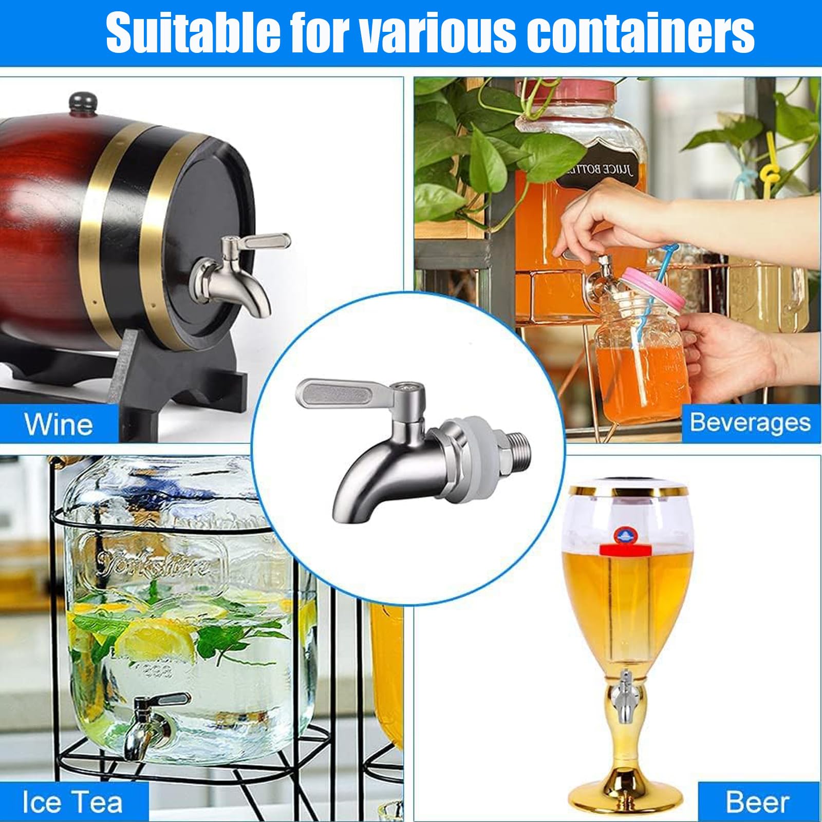 Robinet Acier Inoxydable Evanda Distributeur De Boissons En Verre 4L Avec Robinet Inox | Pour Thé Glacé, Limonade, Jus Reservoir Eau