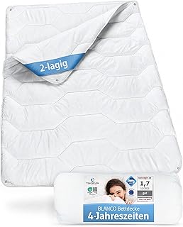 4-Jahreszeiten Bettdecke 135x220 Blanco, Flauschige Ganzjahresdecke mit 2 Lagen, Ideal für Winter & Sommer, Ideale Hygiene für Allergiker, Feuchtigkeitsregulierend & atmungsaktiv, Blanket 135 x 220 cm