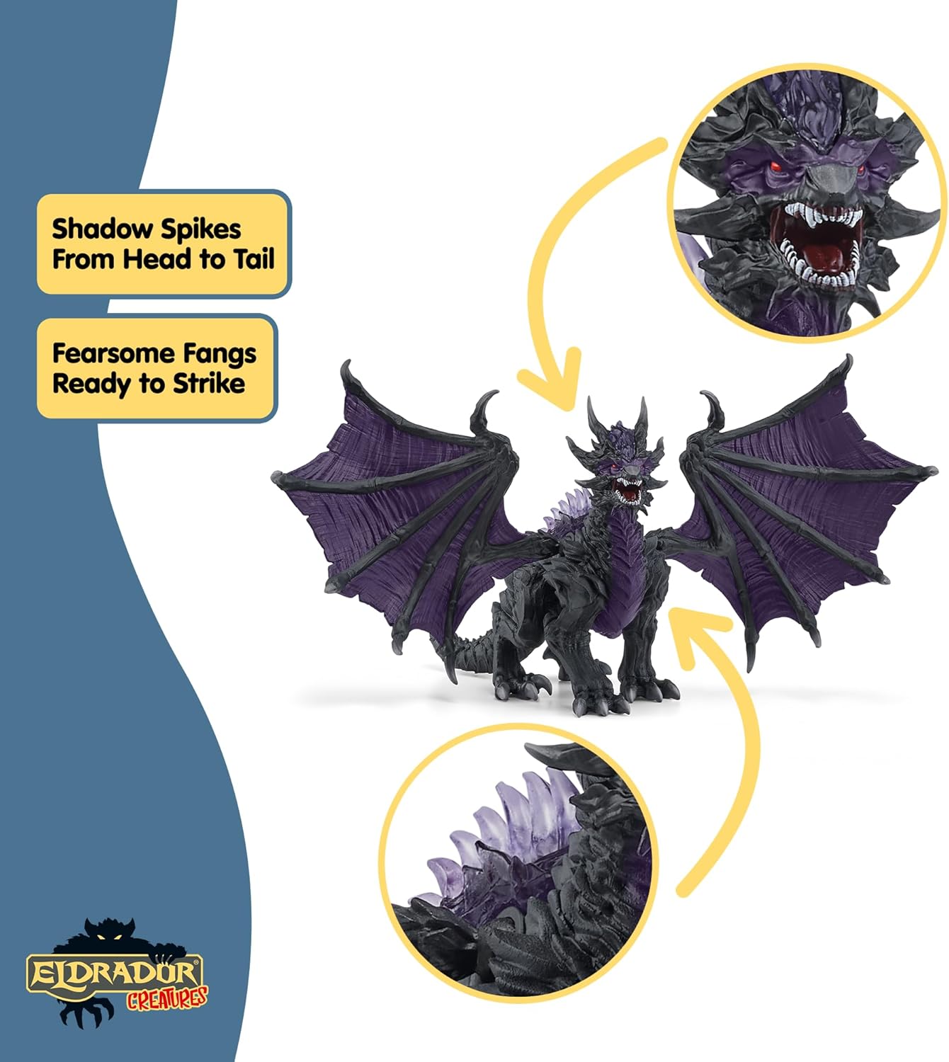Schleich Eldrador Creatures - 8.5” Shadow Dragon Figurine with Movable Wings - Fantasy Serpent Toy with Translucent Spikes - Mythical Dark Monster Figure for Imaginative Play - Kids Ages 7+ | 70152 - Image 4