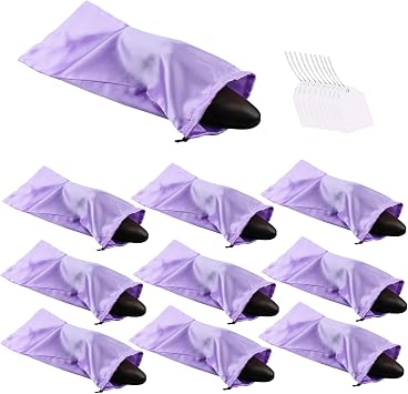 GONGKANGYUAN 10 Pack Shoe Bags for Travel Satin Fabric Shoe Bag with Drawstring for Men Women Travel Protecting Storing Shoes Violets