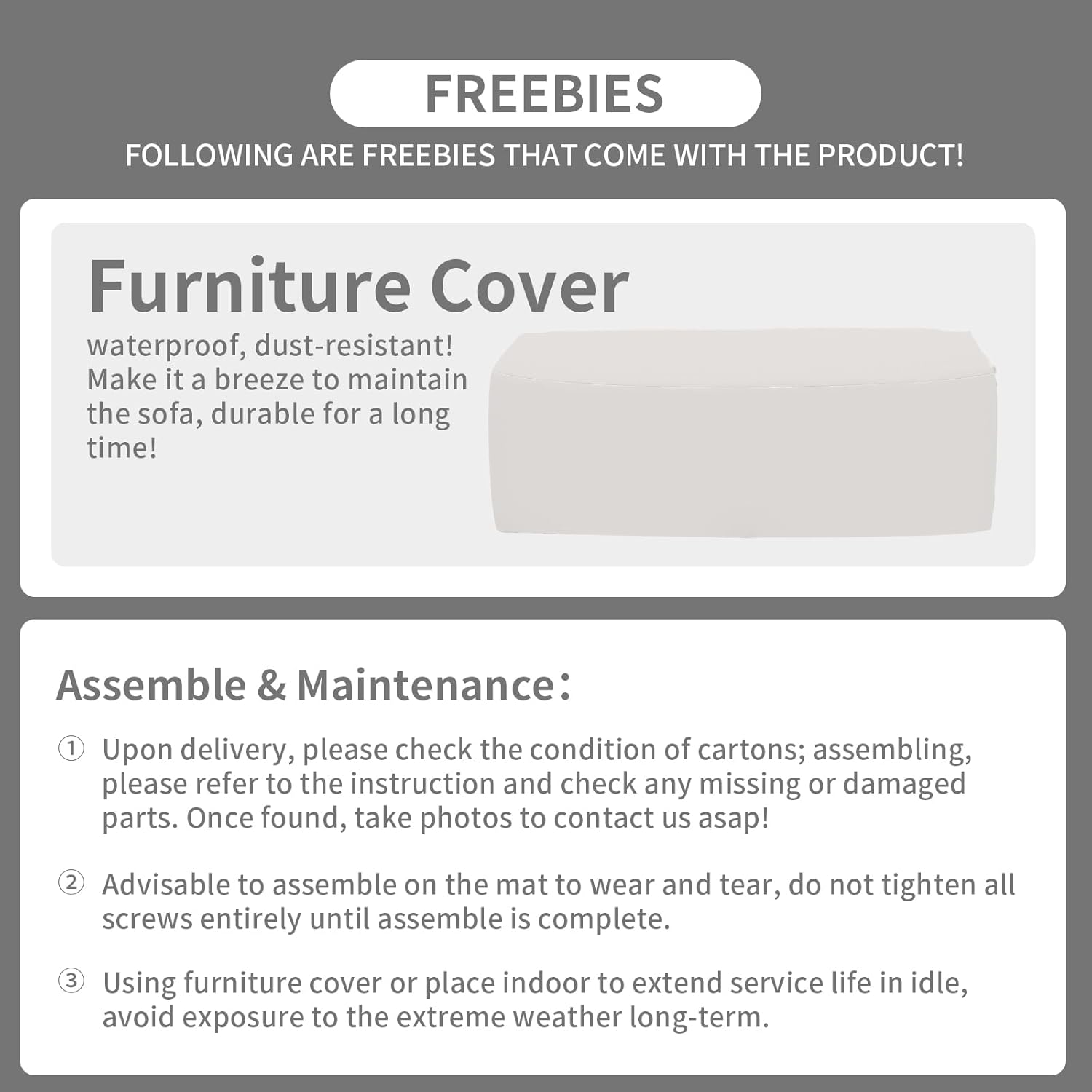 Rattaner Patio Furniture 3 Seat Sofa Outdoor Furniture Outdoor Couch Deep Seat High Backrest with Waterproof Cover Anti-Slip Cushions with Waterproof Cover, Light Grey