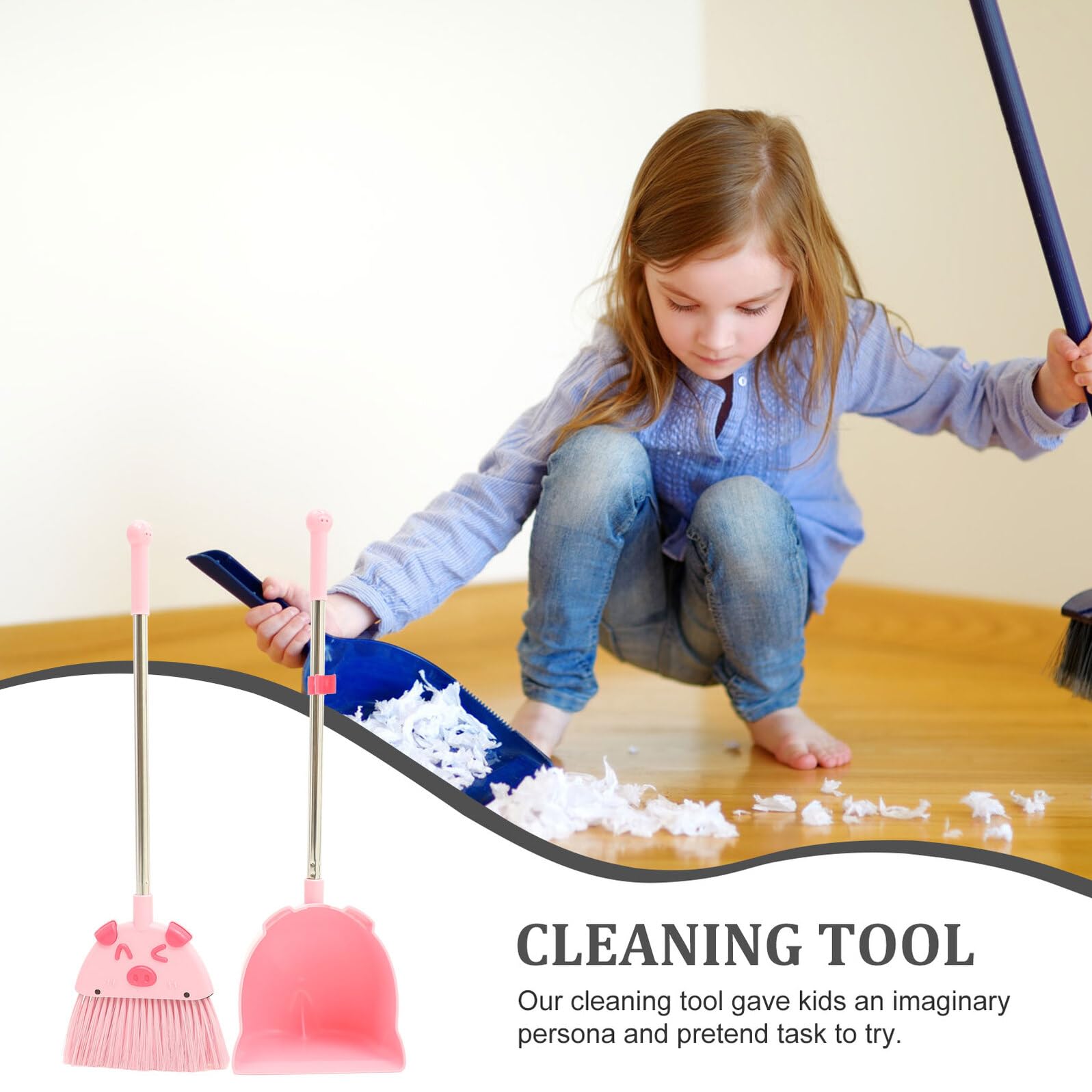 Gatuida Juego de Escoba y Recogedor y Material PP Práctico Diseño Ergonómico en Color Rosa para Niños para Limpieza Hogar