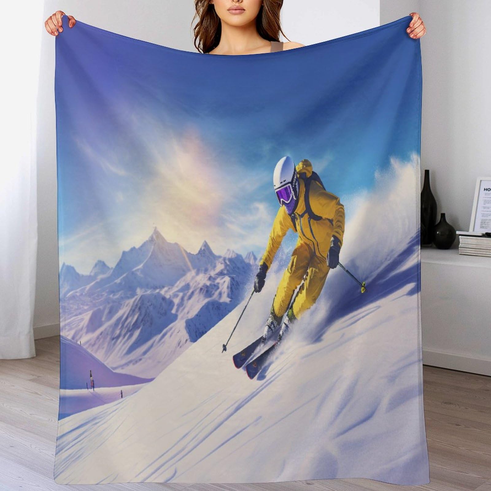 Plaid ski de montagne couverture polaire 130x180 cm pour canapé