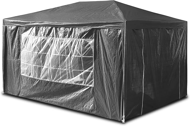 SANHENG Gazebo With Sides, Waterproof Gazebo with 4 Side Panels, Fully Waterproof, Party Tent Marquee Awning with Powder Coated Steel Frame (3*4m, Grey)
