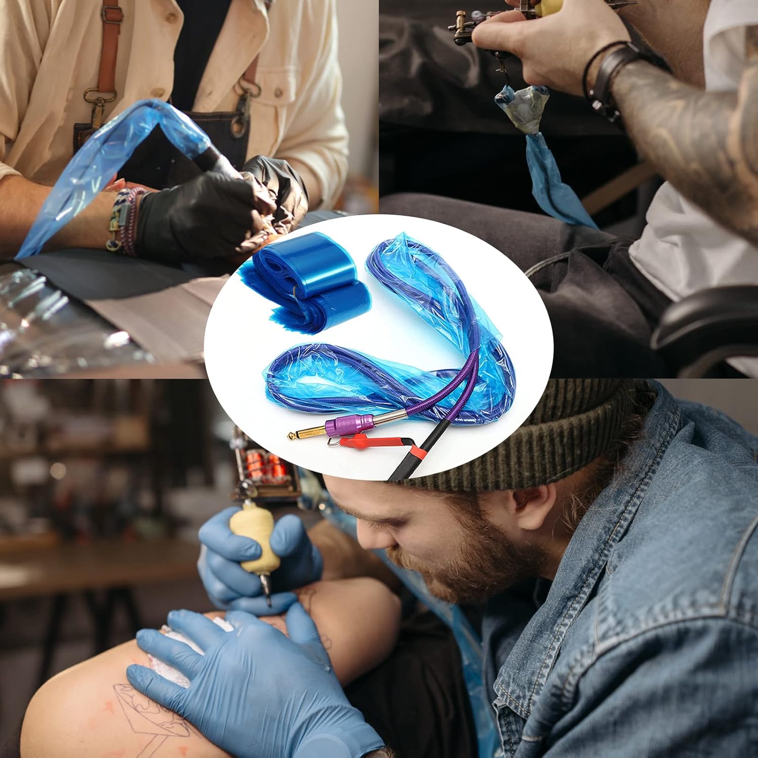 Tattoo Clip Cord Covers - Ruicoo 125pcs Disposable Cartridge Tattoo Machine Covers Clip Cord Sleeves Bags Filter Pen Type Bags for Tattoo Accessories Tattoo Supplies(Blue) : Beauty & Personal Care