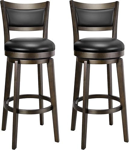 Miniatura 14 de Juego de 4 taburetes giratorios de bar PrimeZone, taburetes de barra de 26 pulgadas de altura de mostrador, taburete de bar de cuero sintético negro