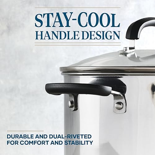 Miniatura 6 de Farberware Brilliance - Juego de ollas y sartenes de acero inoxidable con herramientas de cocina y tapas de vidrio, 10 piezas, apto para