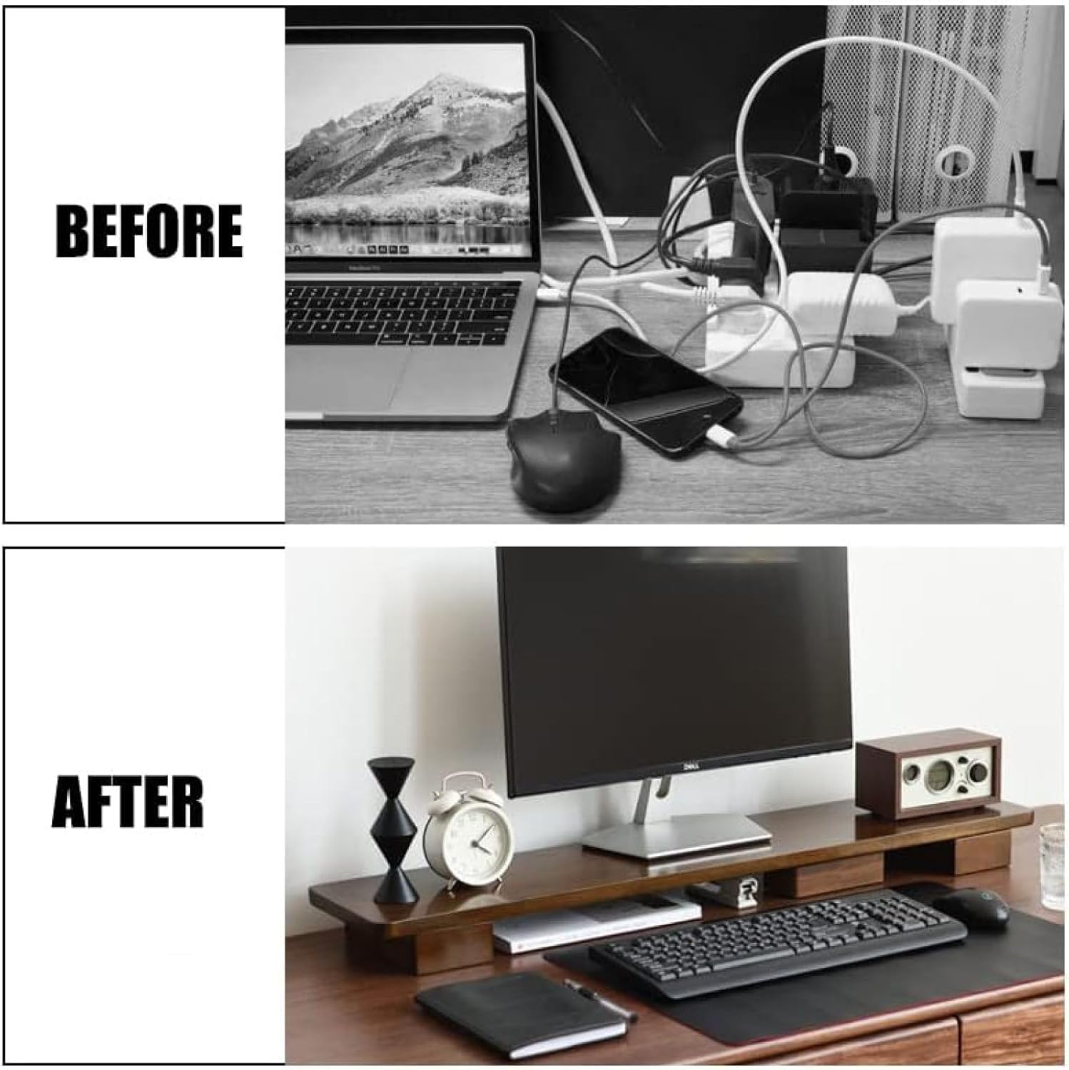 Supporto per Monitor in Legno Massello, Supporto Universale per Monitor da Scrivania in Legno per Laptop, TV, Stampante, Organizer per Accessori da Ufficio, A, 60CM