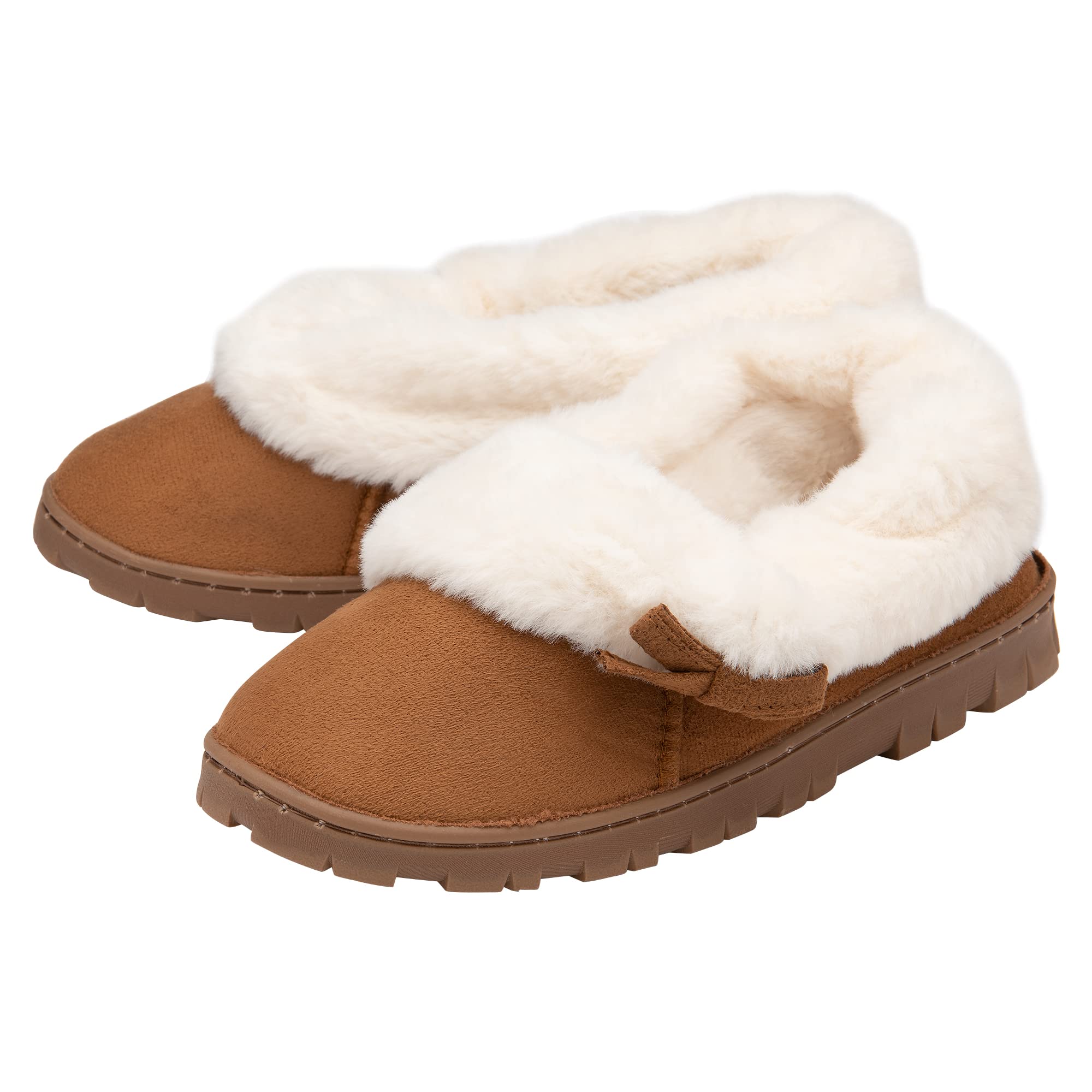 DUNLOPLadies Fur Cuff Slippers - Tan - UK 6