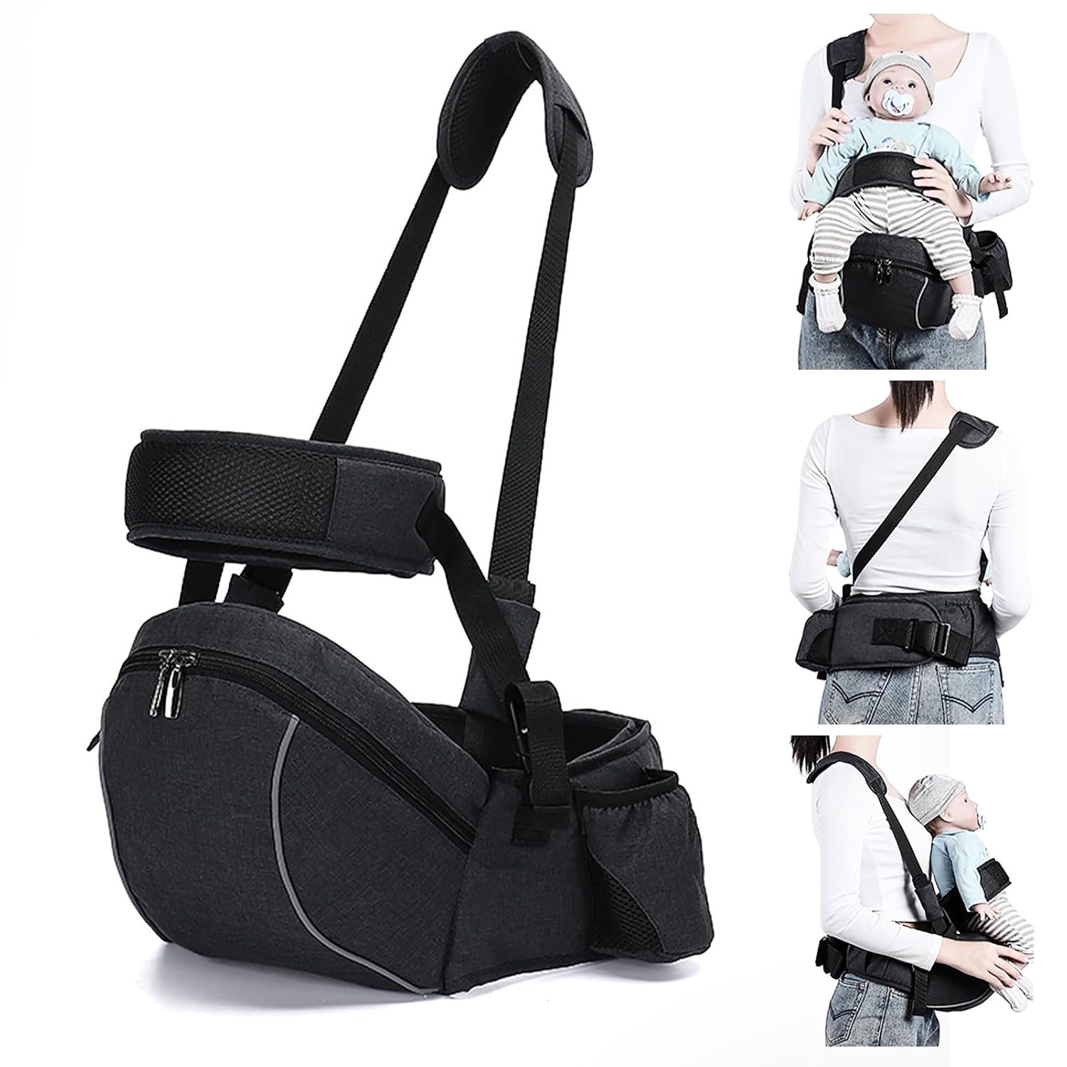 GYBest Baby Carrier Hip Seat, Compact hipseat for Baby Toddler with Sturdy Strap and Safty Belt, Infant Carrier with Waist Stool, 0-36 Months, Infants to 45 lbs Toddlers (Grey)