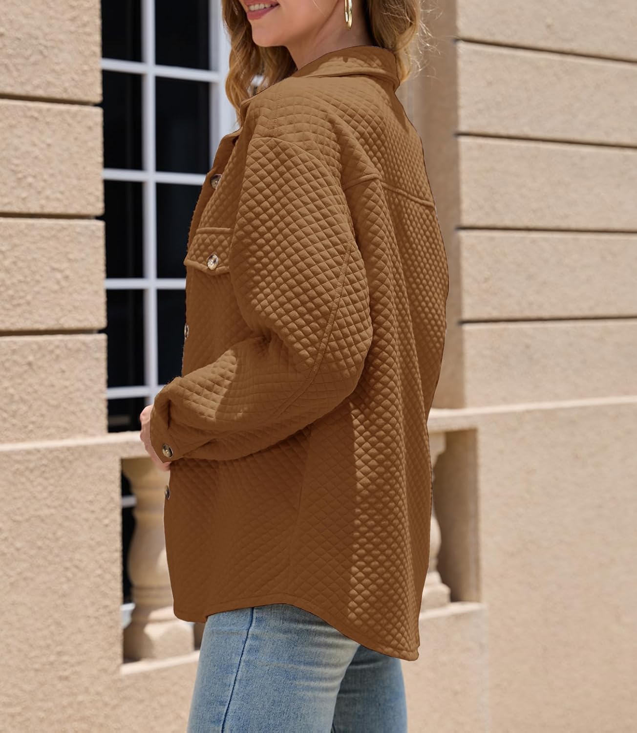 Women's Casual Long Sleeve Shacket Jackets Button Down Lightweight Shirt Loose Outwear Coats with Pockets - Image 4