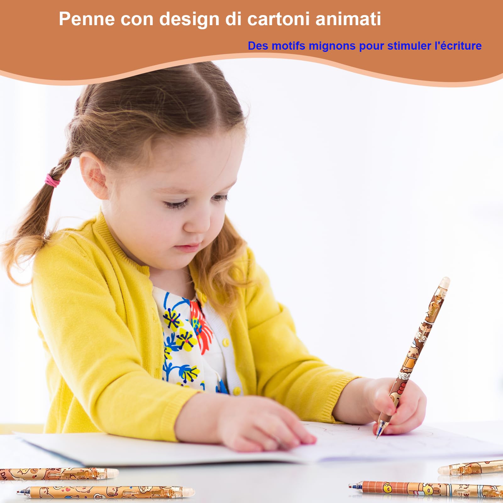 Capybara – Set Di 4 Penne Gel Cancellabili Kawaii – Punta 0,5 Mm – Gomma Integrata – Per Scuola E Ufficio