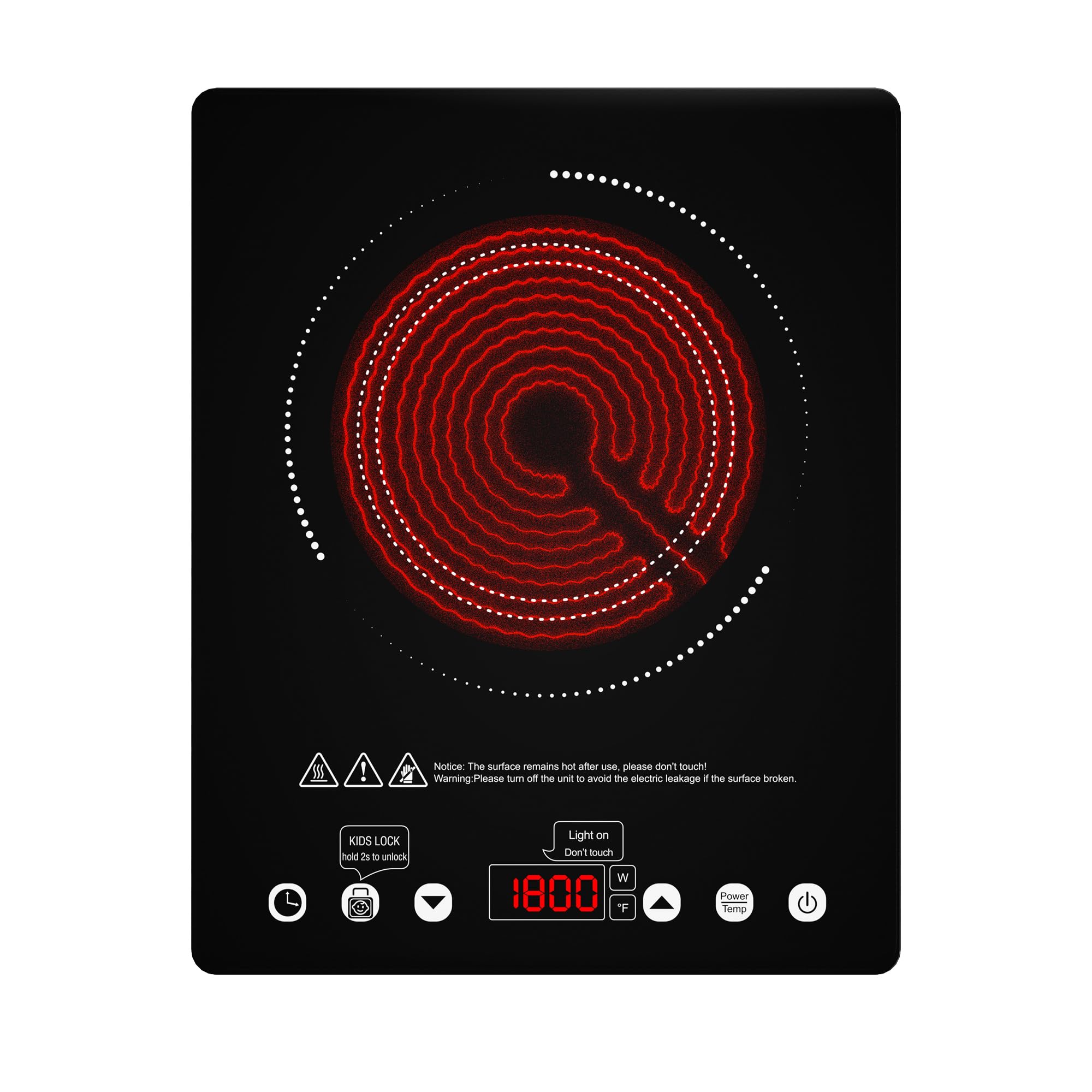 Single Burner Electric Cooktop, 1800W Electric Stove Top Portable, Infrared Hot Plate 110v Plug in Countertop, Child Safety Lock, Timer, 9 Power Level, Compatible for All Cookware, Induction Cookotp