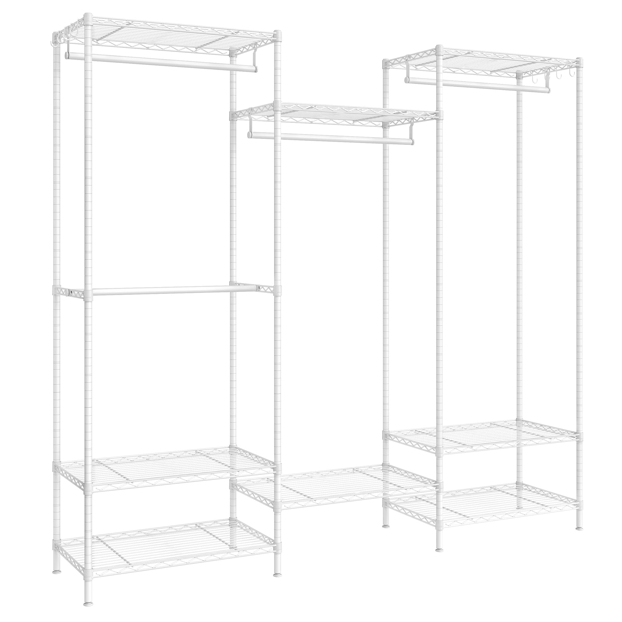 SONGMICS ハンガーラック 大容量スチール洋服掛けラック 幅175cm 高さ調整可能な収納棚と吊り棒・フック付き 分割可能 自立式ワードローブ ホワイト LGR431W01V1