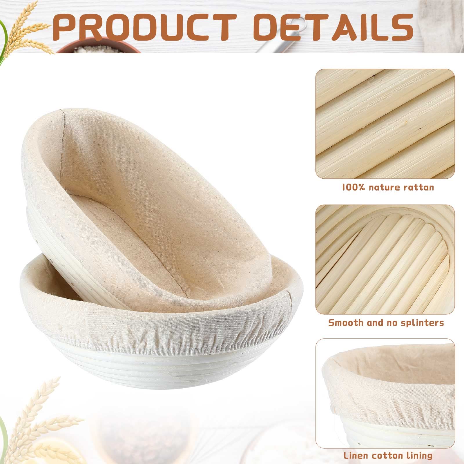 Nuanchu 4 Stück Gärkorb 22,9 cm runder Brotgärkorb 25,4 cm ovaler Rattan-Brotkorb Backschale für Sauerteig, Brot, Backen, Heimbäcker