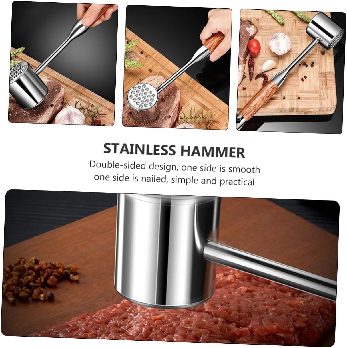 Stainless Steel Meat Mallet Tenderizer Hammer, 304 Stainless Steel Kitchen Meat Pounder Tool for Home Cooking and Steak Preparation Random Color