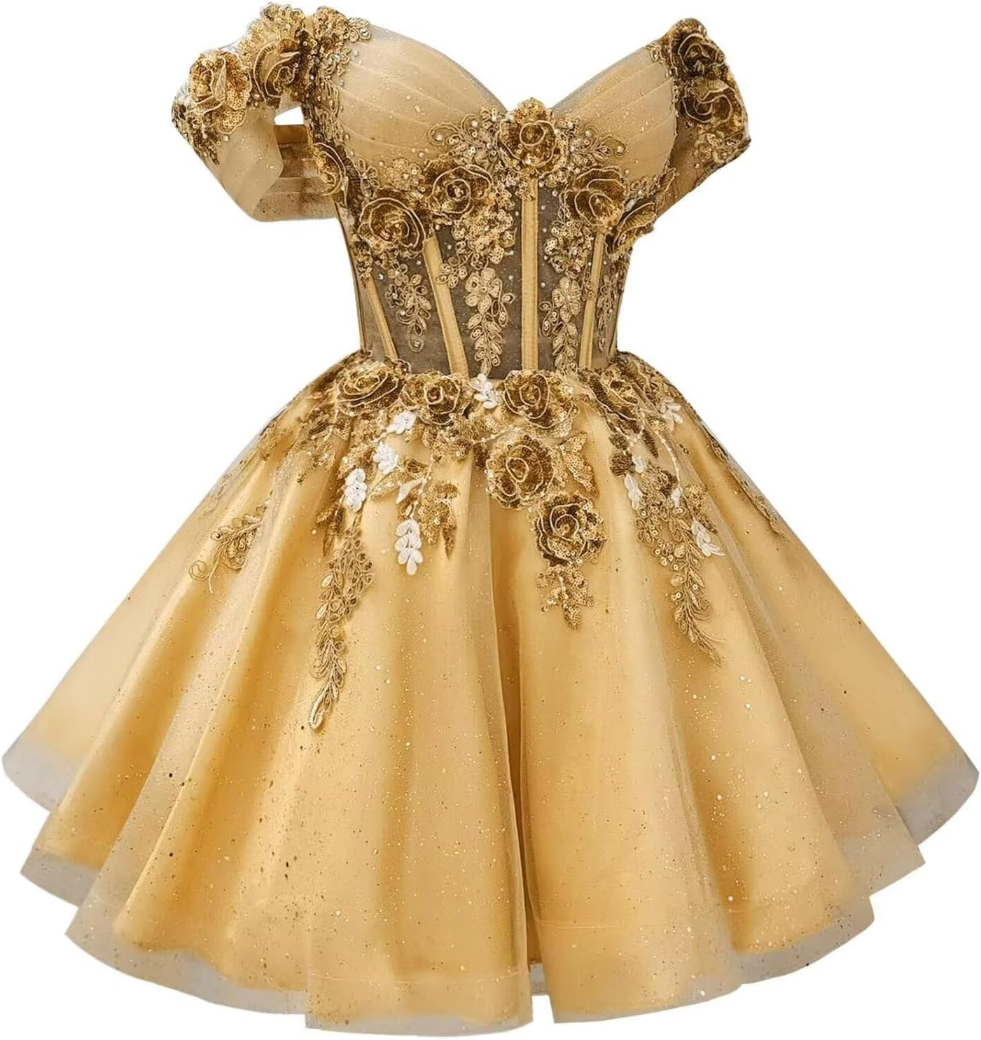 Homecoming Dresses for Teens 2025 Off Shoulder Floral DAMA Dress Sparkly Beaded A Line Tulle Short Prom Gown