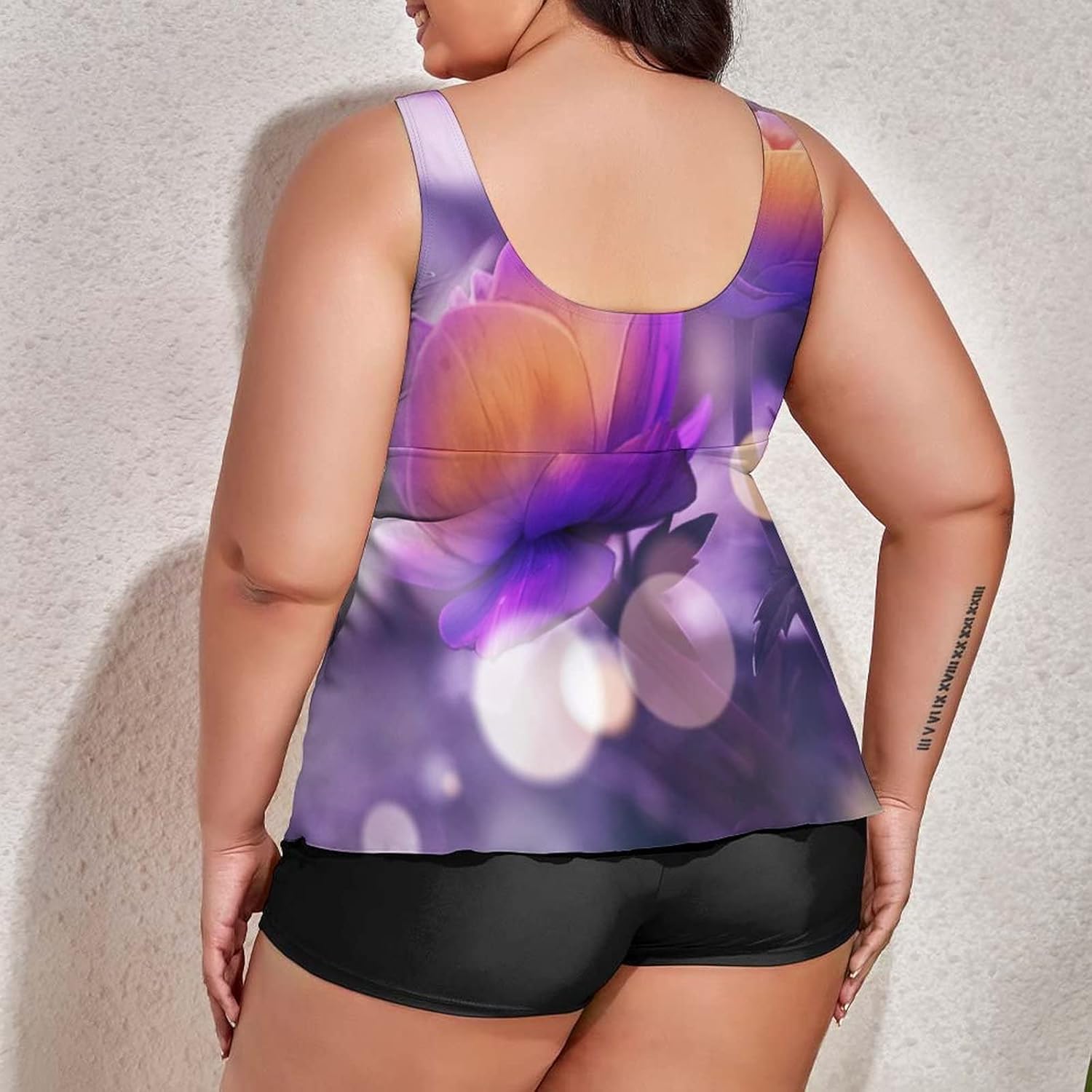 2 Piece Plus Size Tankini Swimsuit for Women Red Poppy Flowers Bathing Suit with Top/Boyshorts Tummy Control Swimwear