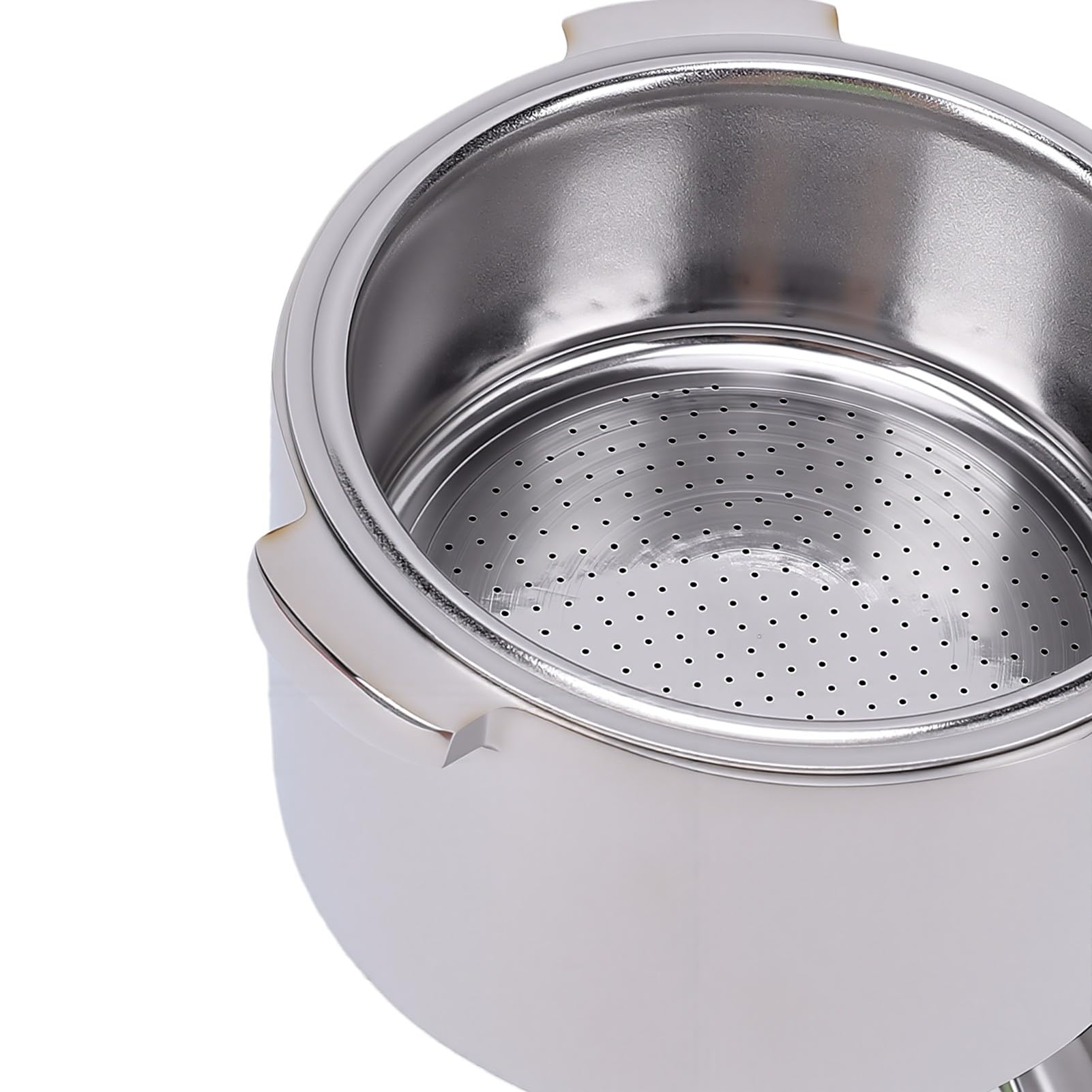 Portafiltro de café de 51 Mm, 3 Orejas, Acero Inoxidable con Mangos de Nogal, para Máquinas de Espressos (Caño doble con fondo)