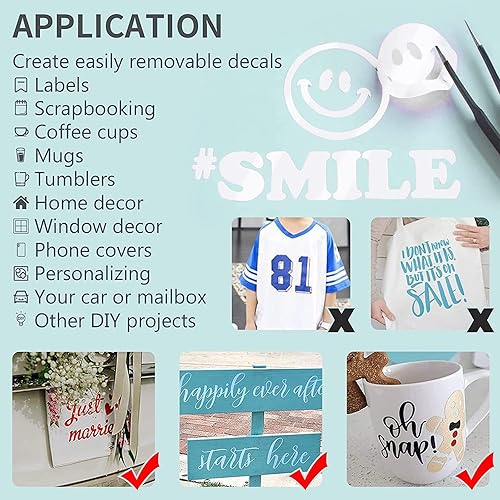 Miniatura 5 de Lya Vinyl Vinilo permanente blanco brillante, rollo de vinilo de 12 pulgadas x 6 pies, rollo de vinilo adhesivo blanco brillante para silueta, taza,