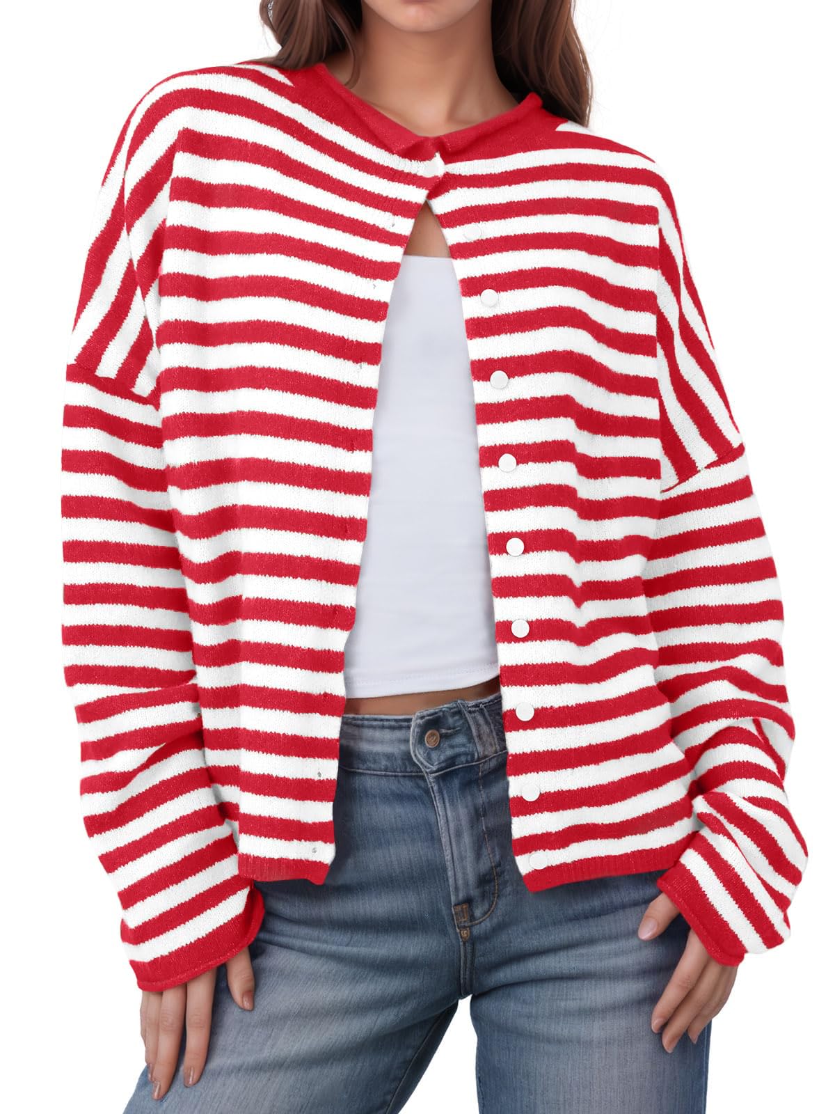 UNCLECAT Womens Striped Cardigan Sweater Casual Button Up Knit Tops Long Sleeve Sweaters Open Front Top Fall Coats