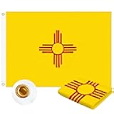 New Mexico Flag 3x5 FT Heavy Duty Outdoor, Fully Embroidered Sun Symbol | Double Sided 210D Oxford Fabric | Brass Grommets and 4 Stitch Hemming | State of New Mexico NM Flag for Outside House Garden