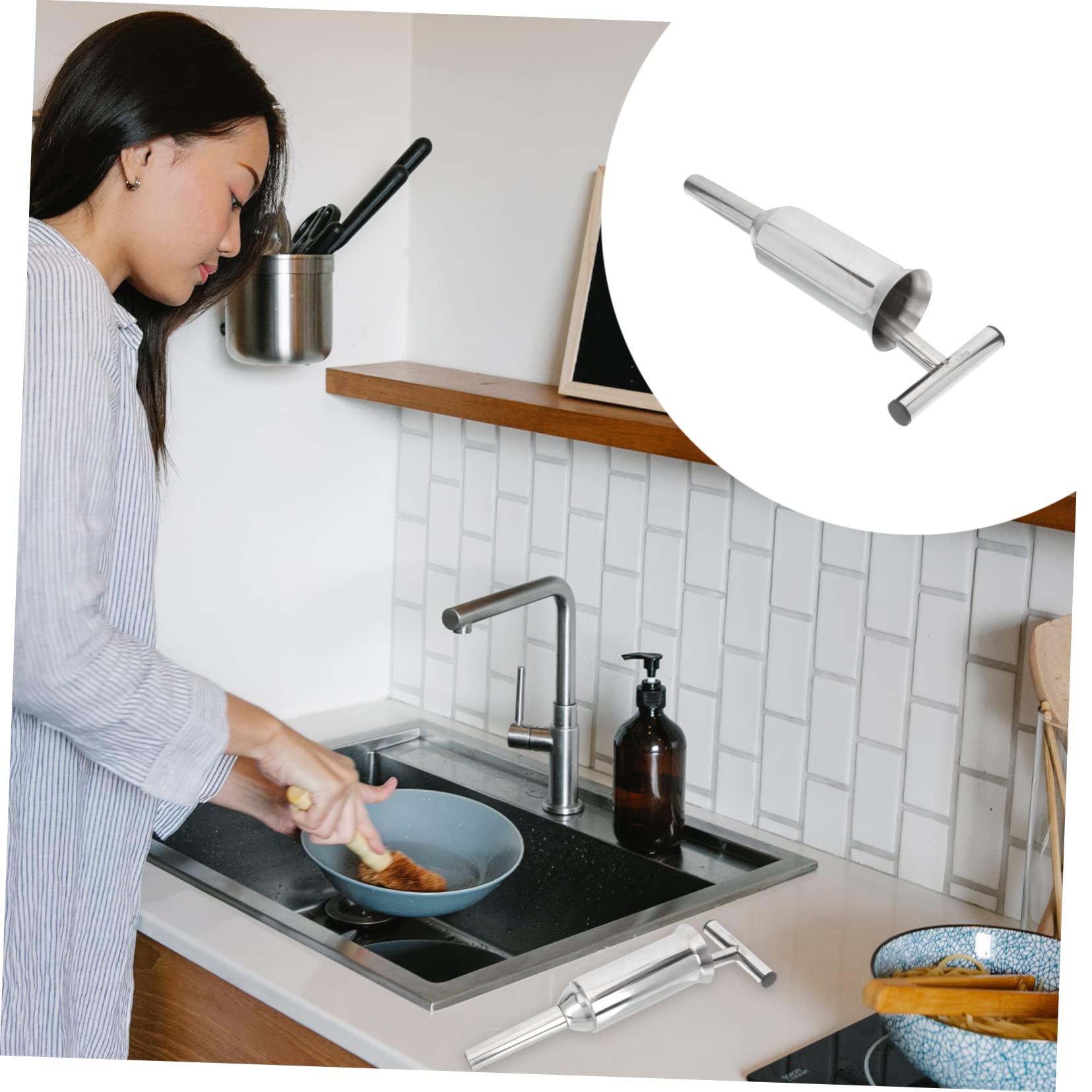 DINHEAROM 1pc Stainless Steel Manual Sausage Stuffer Tool for Homemade Sausage Making Non-rusting Meat Filler for Kitchen Use Easy to to Handle