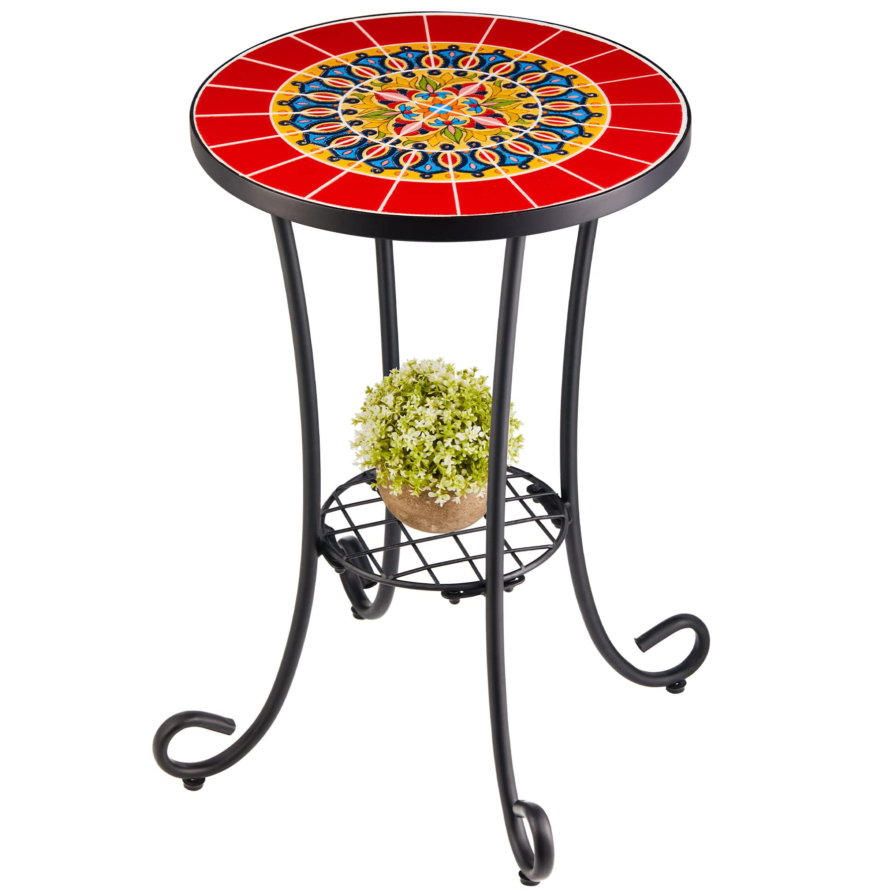VONLUCE Patio Side Table and Plant Stand (Red)