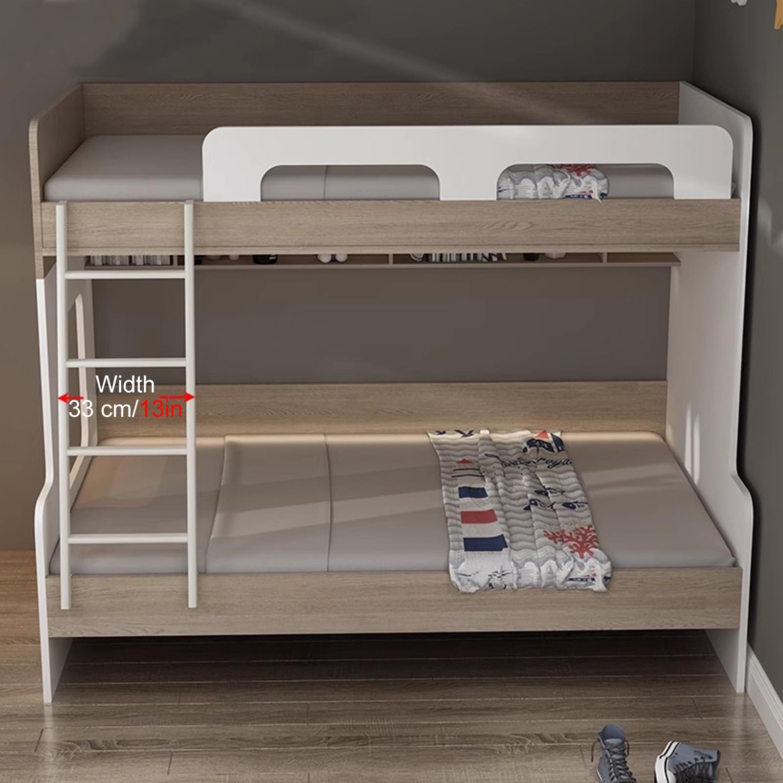 Biała drabinka do łóżka piętrowego, wysokość 51 55 59 61 63 cali Metalowa drabinka do łóżka piętrowego wewnątrz kampera z haczykami do schodów na poddasze kampera (rozmiar: 1,3 m (51 cali))