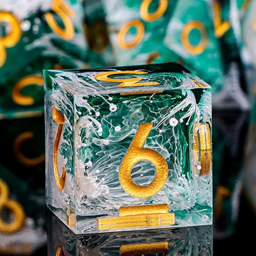 Miniatura 26 de ARUOHHA juego de dados de núcleo líquido DND, juego de dados de 7 piezas de resina con bordes afilados RPG rojo azul poliédrico D y D con caja