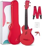 Enya Soprano Ukulele Carbon Fiber Nova U Mini 21" - Waterproof Ultra Portable Travel Ukulele with Case, Strap, Capo & Strings - Beginner Kit for All Weather Performance (Black)