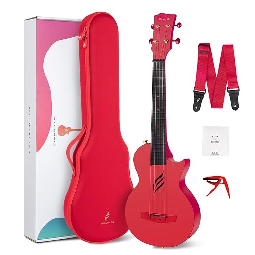 Enya Nova U Concert Ukulele 23” Carbon Fiber – Waterproof Travel Ukulele for Beginners & Adult, Lightweight Durable Body with Beginner Kit (Case, Strap, Capo, Strings)